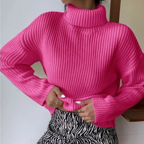 New pink ribbed knit turtleneck sweater - Picture 5 of 5